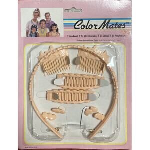Vtg Girls ColorMates Hair Accessories Headband Combs Ponytail Holders Peach NIP